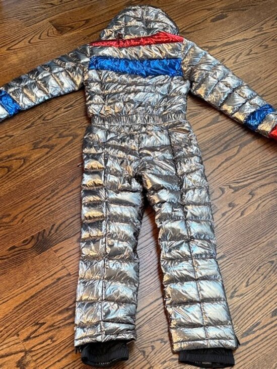 Perfect Moment Silver Ski Jumpsuit with Red and Blue Accents - Picture 7 of 8